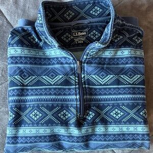 L.L. Bean Men's Blue and Green Patterned Zip-Up Sweater